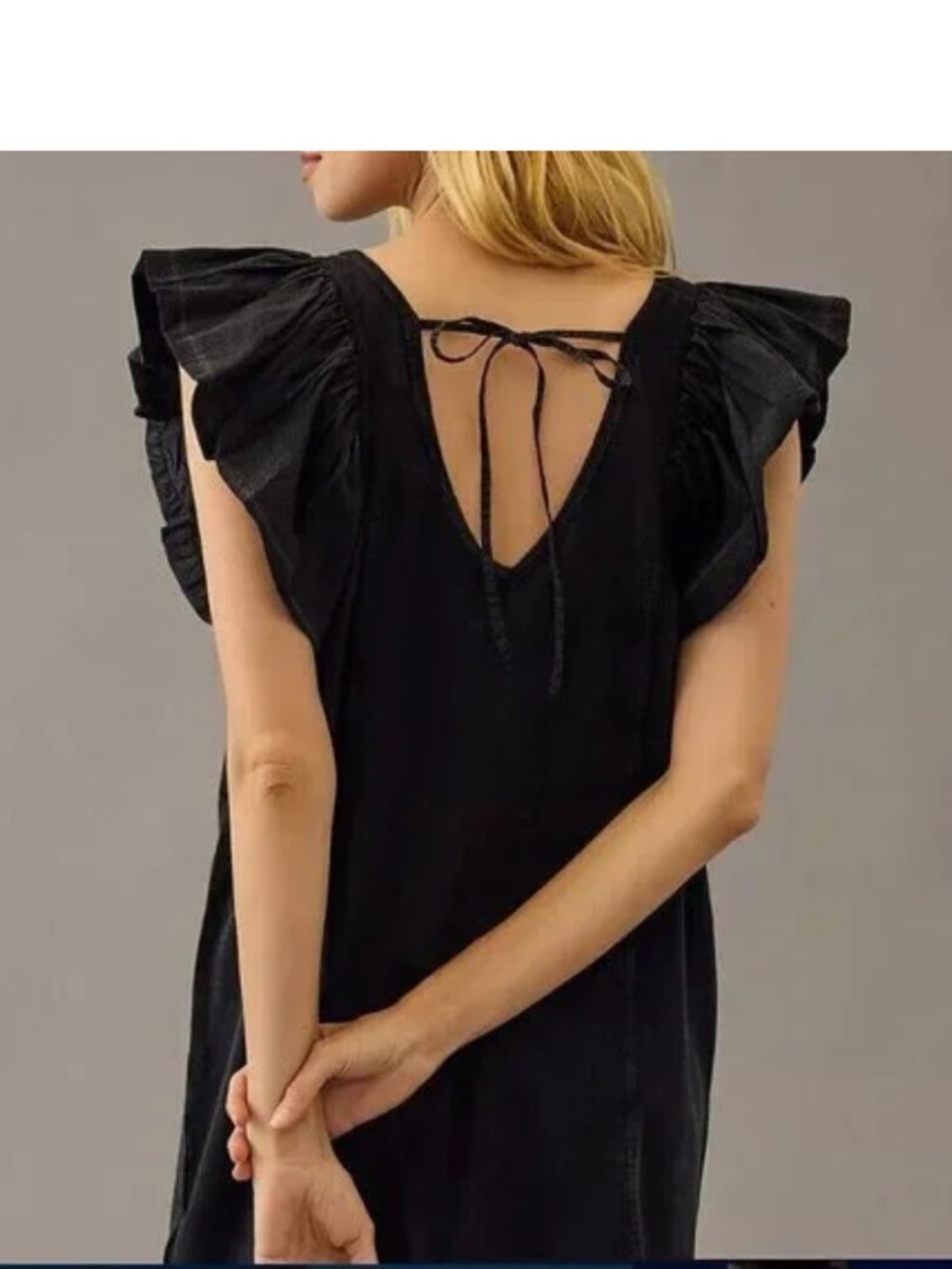 Anthropologie Daily Practice Malibu Creek Mini Dress Black Ruffle Sleeve Size S - Picture 3 of 7